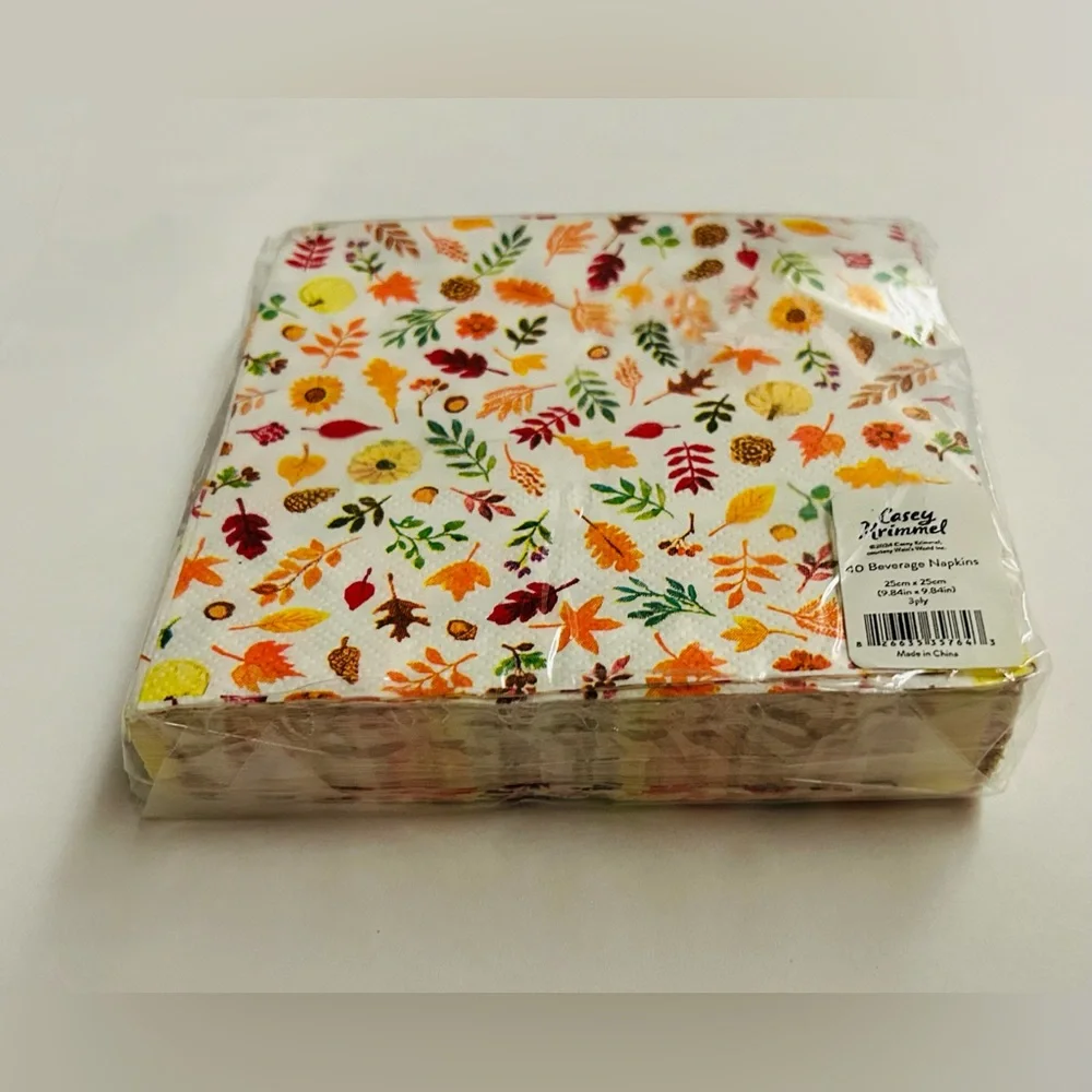 New 3 Packages of Casey Krimmel 40 Paper Beverage Napkins Fall Leaves